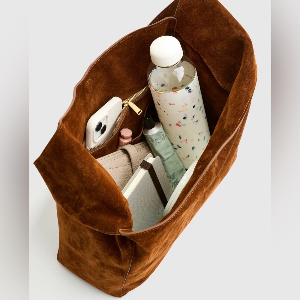 Quince Italian Suede Slouchy Shoulder Bag in Whiskey - Picture 3 of 16